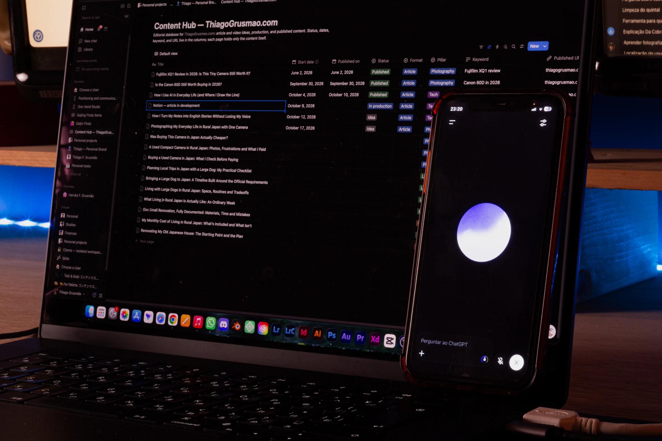 Notion and ChatGPT used together in a personal productivity workflow.